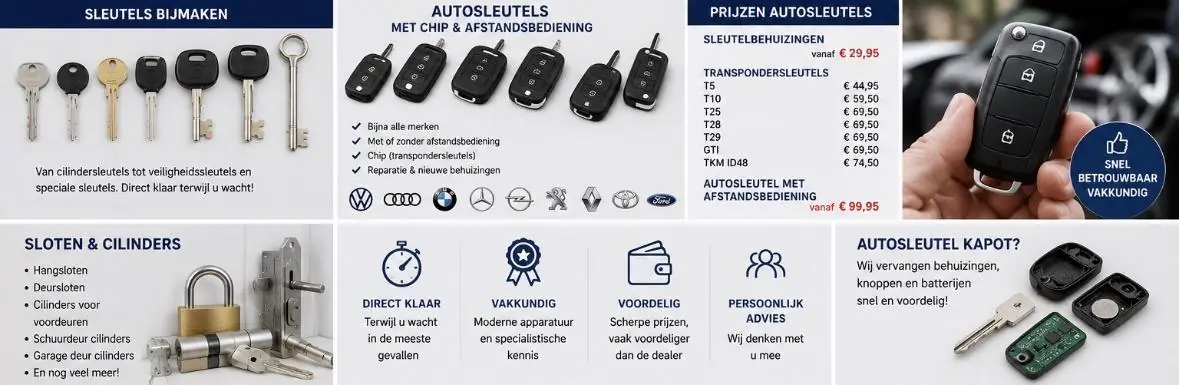 Overzicht autosleutels en prijzen van Schoenmakerij Harrie